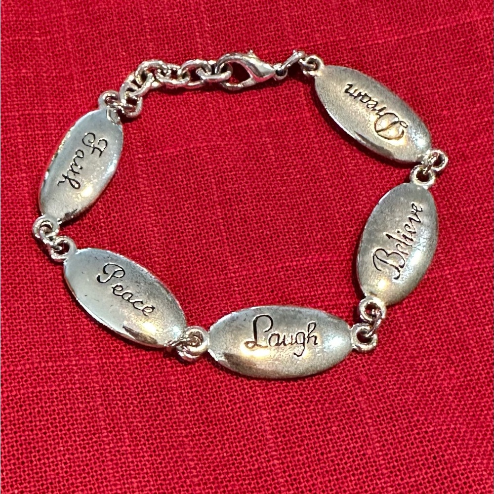Double-sided inspirational silver bracelet